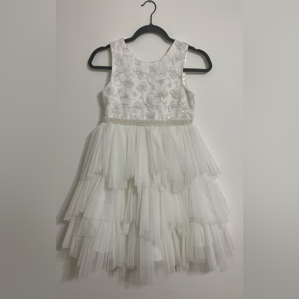 Bonnie Jean Ivory Tiered Tulle Sleeveless A-Line Flower Girl Dress Size 10